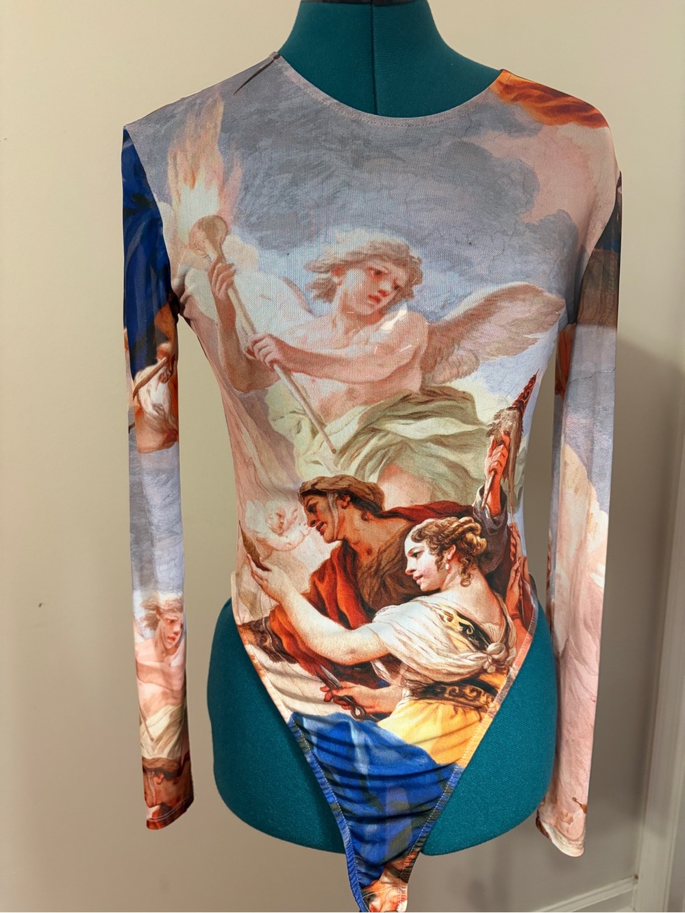 Art Print Long Sleeve Mesh Bodysuit